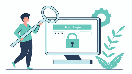 Security System With User Login And Padlock Icon On Computer Screen