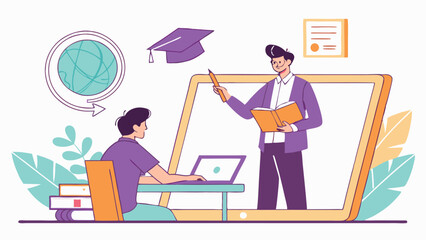 Online Education With Instructor And Student Learning Virtually Through Laptop