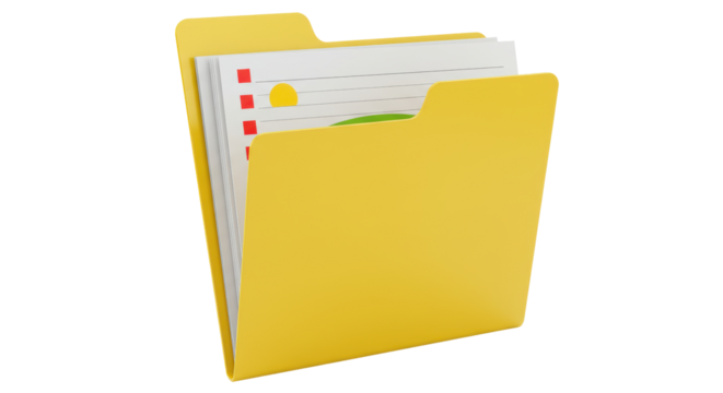 Isolated Yellow Folder with Documents Symbolizing Organization