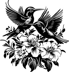 Obraz premium Hummingbird, bird, vector, dove, illustration, tattoo, animal, pigeon, eagle, silhouette, fly, flying, wing, art, peace, nature, symbol, design, birds, feather, wings, freedom, black, sign, drawing, f