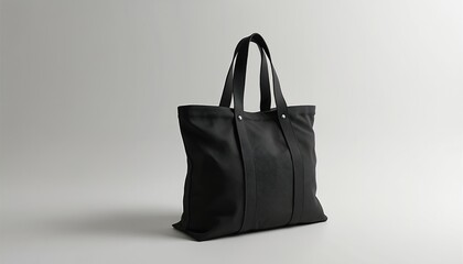 Black tote bag isolated on white background. Modern shopping bag made from eco-friendly material. Template for mockup, product presentation. Minimalist design. Ideal for business lifestyle concept.