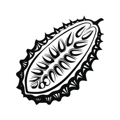 Bitter Melon Cutout, Black and White Outline, Tropical Fruit, Isolated Shape,
