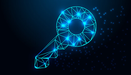 Low Poly Key Design. Security key symbol key design with neon style lighting design.