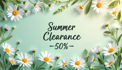 Summer Clearance Sale with Daisies on Pastel Background  