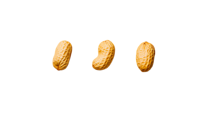 Peanuts in a Row on Black Background, cut out transparent