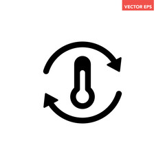 Black single temperature regulation icon, simple round thermometer process setting flat design sign pictogram vector for app ads web button ui interface elements isolated on white background