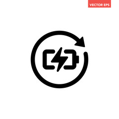 Single black battery recharge line icon, simple charging power cycle flat design pictogram vector for app ads web banner button ui interface elements isolated on white background