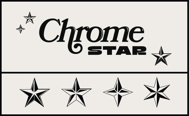 Chrome Star Icon Set | Vector Metal Chrome Stars