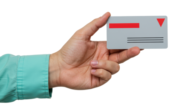 Isolated Hand Holding Postcard with Red Stripe Design