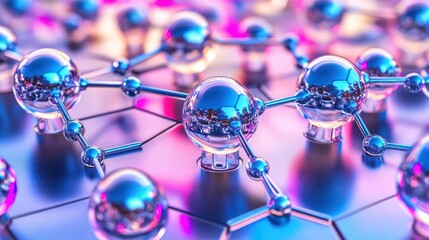 Shiny spheres connected by lines, arranged in a hexagonal, network structure