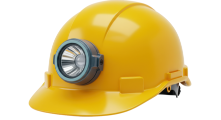 Isolated Yellow Construction Helmet with Headlamp