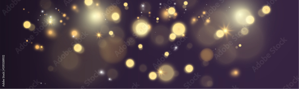 Poster abstract magical glowing bokeh lights on dark background with sparkles, soft blurry fantasy effect, 