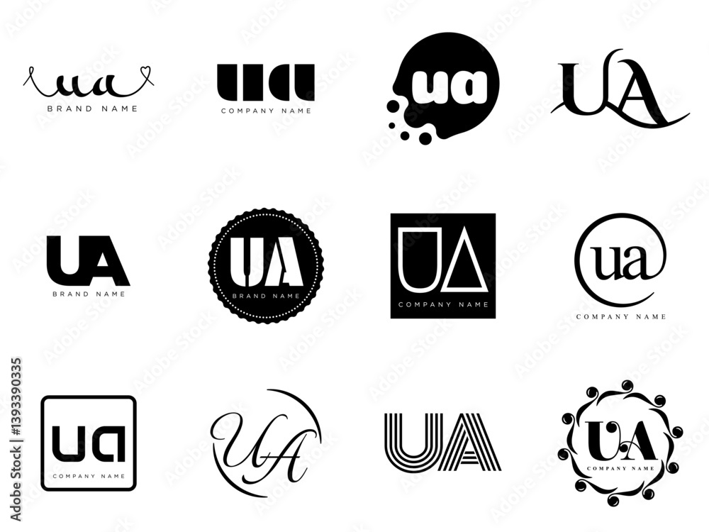 Fototapete ua logo company template. letter u and a logotype. set different classic serif lettering and modern 