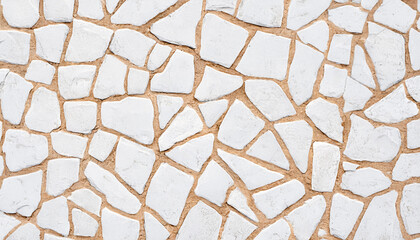 Abstract background of white "trencadís" broken tiles with earthy grout lines