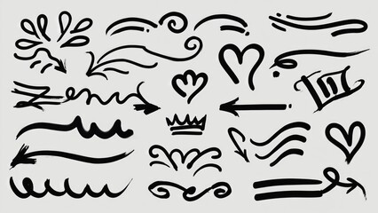 A collection of hand-drawn design elements on a white background