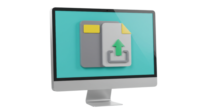 Isolated Computer Monitor Uploading File Icon