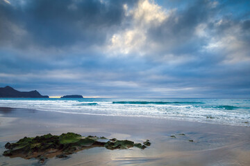 Porto Santo, Portugal. Peaceful beach scenery during sunrise © evannovostro