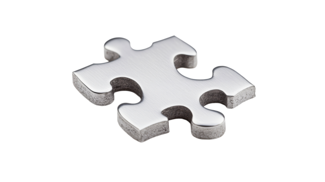 Single silver jigsaw piece, puzzle solving concept, cut out transparent - Powered by Adobe