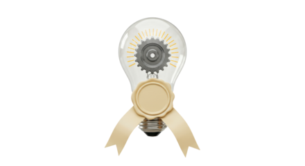Isolated Light Bulb with Gear Inside and Seal of Approval for Innovative Solutions