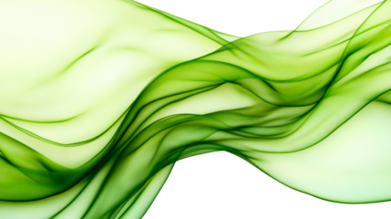 Green sheer fabric waves, flowing elegance, delicate texture, cut out transparent