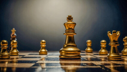 Golden pawn chess piece suspended in mid-air for strategy themes.