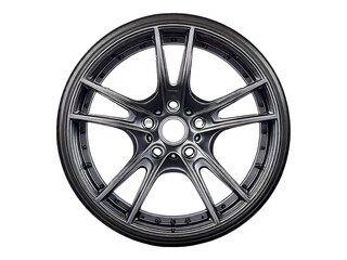Obraz premium Sleek black alloy wheel with a multi-spoke design, perfect for automotive, transportation, or industrial design projects. High-resolution image ideal for websites, brochures, and advertising.