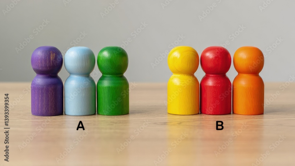 Leinwandbilder Two groups of people A and B. Social experiments. Control group. Surveys and statistics collection. Division into two types. Study of society and social technologies.