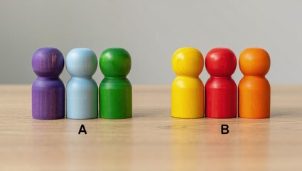 Two groups of people A and B. Social experiments. Control group. Surveys and statistics collection. Division into two types. Study of society and social technologies.