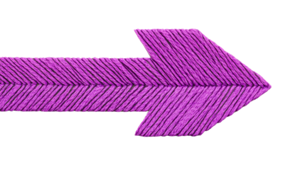 Vibrant purple fiber arrow pointing right, direction sign , cut out transparent