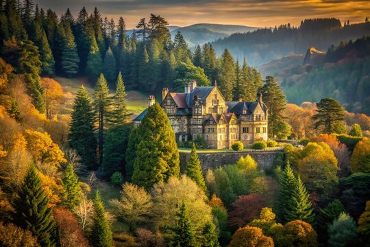 Cragside House Amidst Northumberlands Minimalist Forest A Stunning Landscape Photography Capture