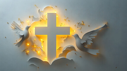Paper cross and dove
