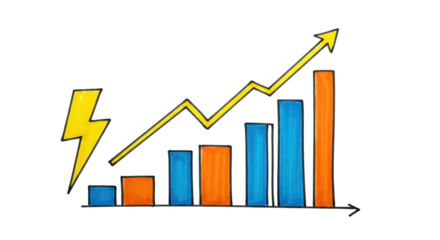 Isolated Bar Chart with Lightning Bolt Indicating Growth