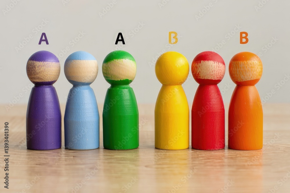 Leinwandbilder Two groups of people A and B. Social experiments. Control group. Surveys and statistics collection. Division into two types. Study of society and social technologies.