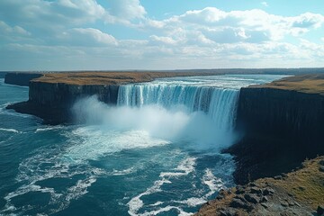 Fototapeta premium Majestic waterfall cascading into a vast ocean