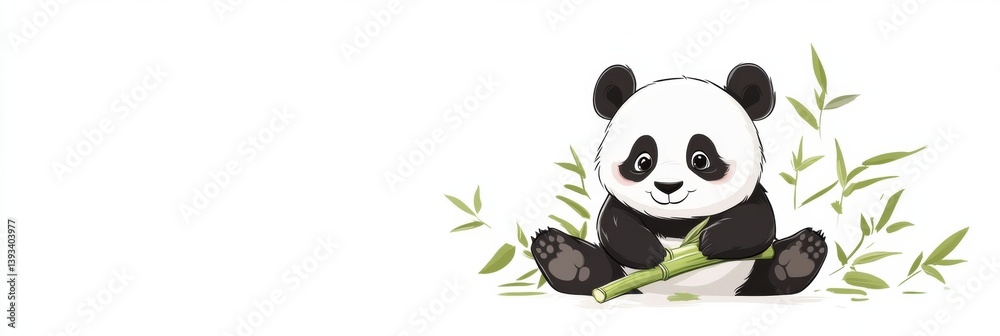 Aufkleber cute giant panda enjoying bamboo on a clean white background with a playful expression in a peaceful