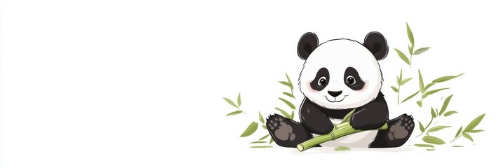 Cute giant panda enjoying bamboo on a clean white background with a playful expression in a peaceful setting
