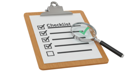 Isolated Checklist on Clipboard with Magnifying Glass Focusing on Checkmark