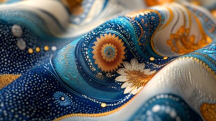 Obraz premium Detailed fabric displaying floral designs with vibrant colors and decorative patterns