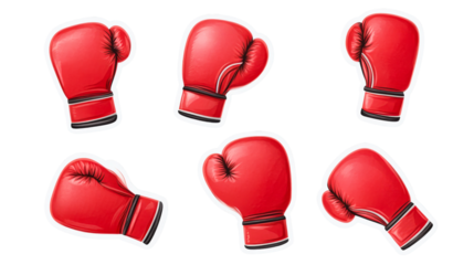 Set of red boxing gloves, vector illustration, competition, training, cut out transparent