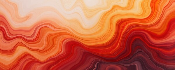 Abstract fluid art background features red and orange colors. Liquid marble effect, acrylic paint with ginger gradient. Swirls, waves flow, creating aesthetic artistic textured design.