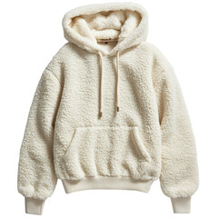 Cozy Sherpa Lined Hoodie in Ivory Isolated on Transparent Background