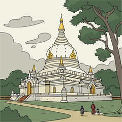 Naklejka premium A Buddhist temple or Buddhist monastery is the place of worship for Buddhists, the followers of Buddhism. They include the structures called vihara, chaitya, stupa, wat and pagoda in different regions