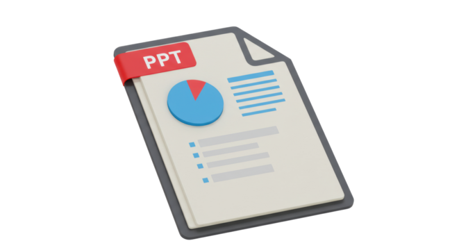 Isolated Presentation PPT File Document with Pie Chart and List