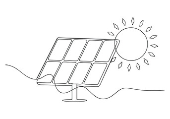 One continuous line drawing of a solar panel in a minimalist and modern vector illustration style