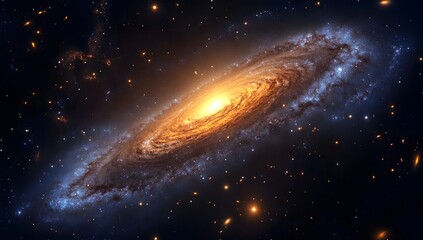 Fototapeta premium Spiral galaxy with bright center and swirling arms in dark space.