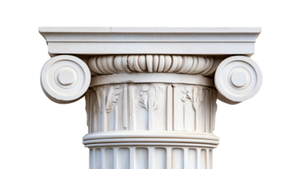 Classical Ionic column capital with volutes, ornate detail, cut out transparent