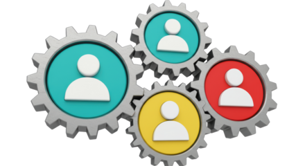 Isolated Interconnected Gears with Person Icons for Teamwork