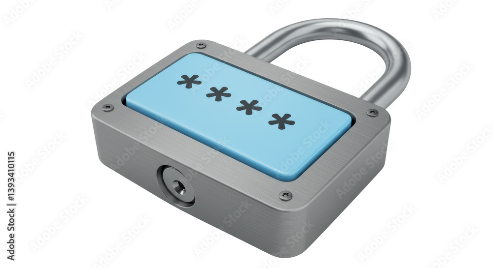 Poster isolated silver padlock with asterisk password display