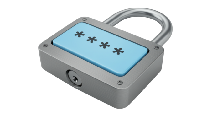 Isolated Silver Padlock with Asterisk Password Display