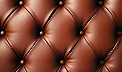 Naklejka premium Luxurious brown leather upholstery featuring diamond-patterned stitching and button details fills the frame.